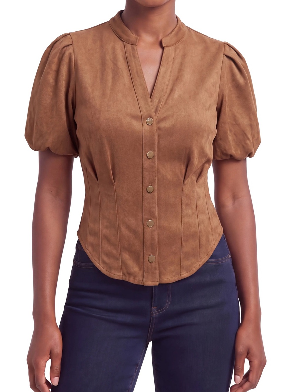 NWOT Bagatelle puff sleeve faux suede top size M